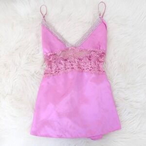Y2K Hot Pink Satin & Lace Bustier Style Cami Top — McBling / Party Girl